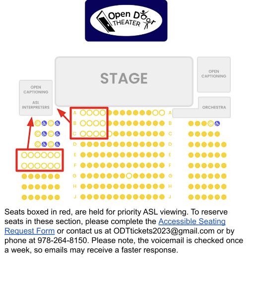 FJ Grey seating chart with ASL section section highlighted.